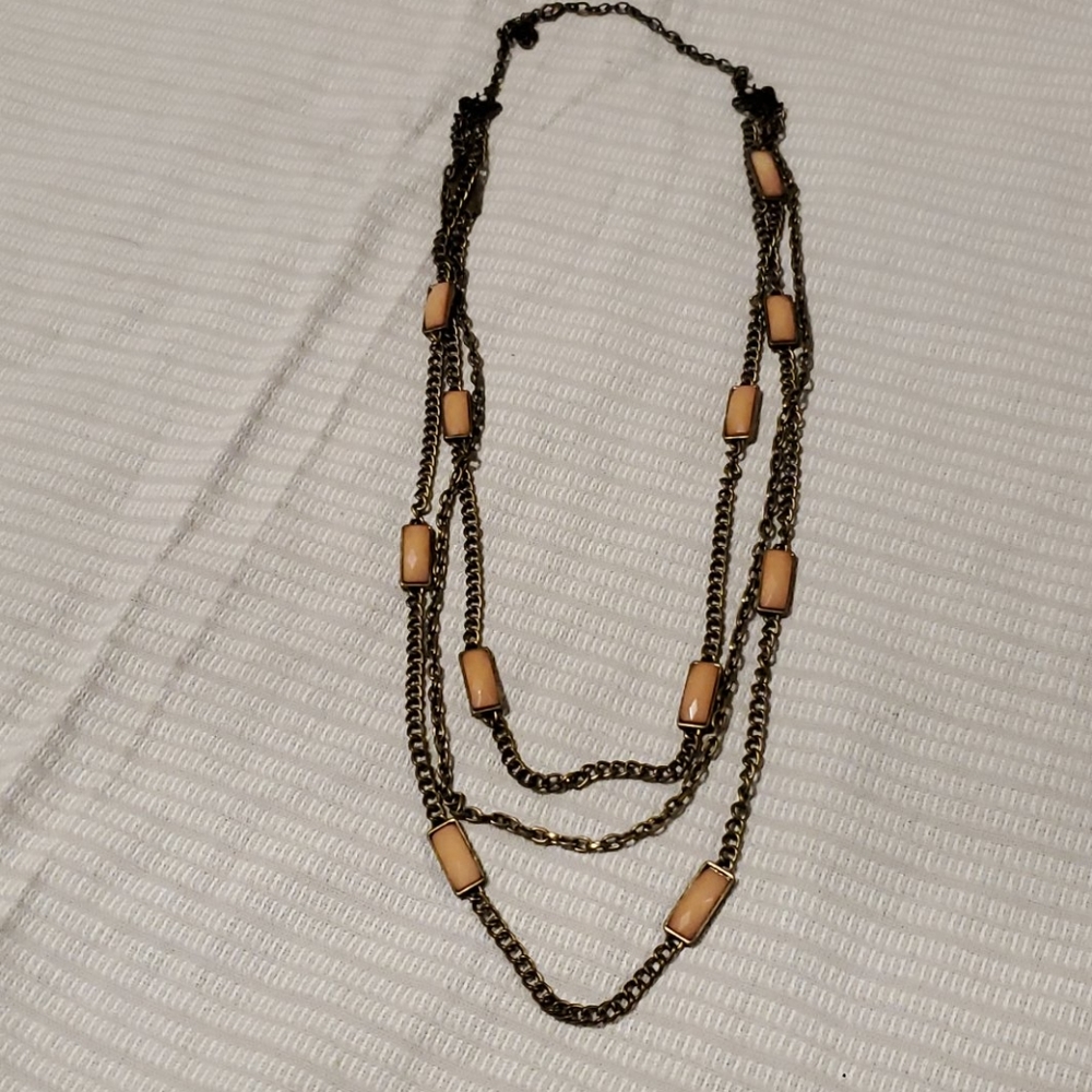 Bronze and light pink long layered necklace